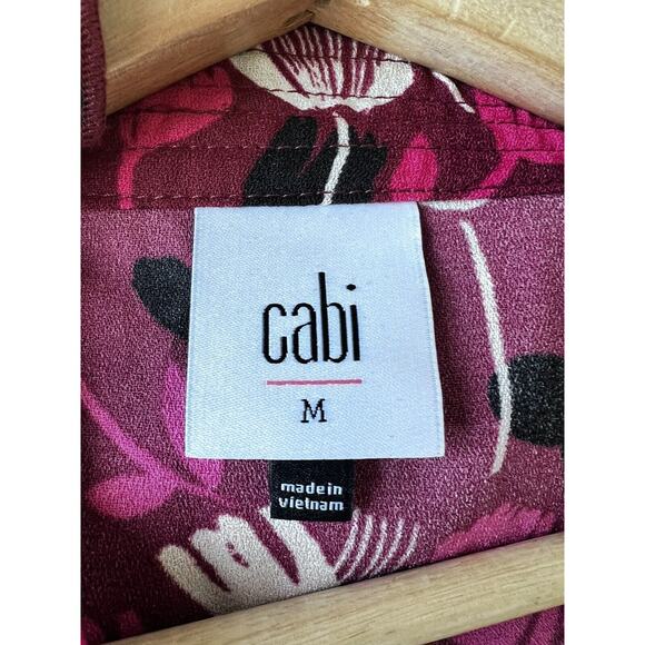 CABI Poppy Floral Blouse Sz M Ruffle Split Neck Balloon Sleeves Ruche Waist Boho - Picture 11 of 12